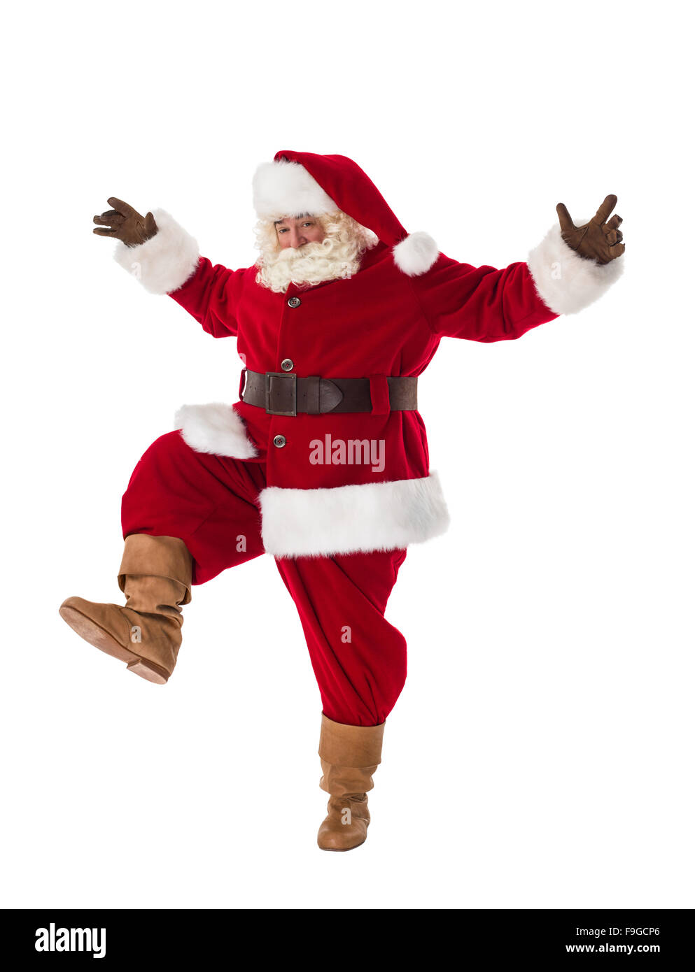 Santa Claus bailando curiosamente Full-Length Retrato Foto de stock