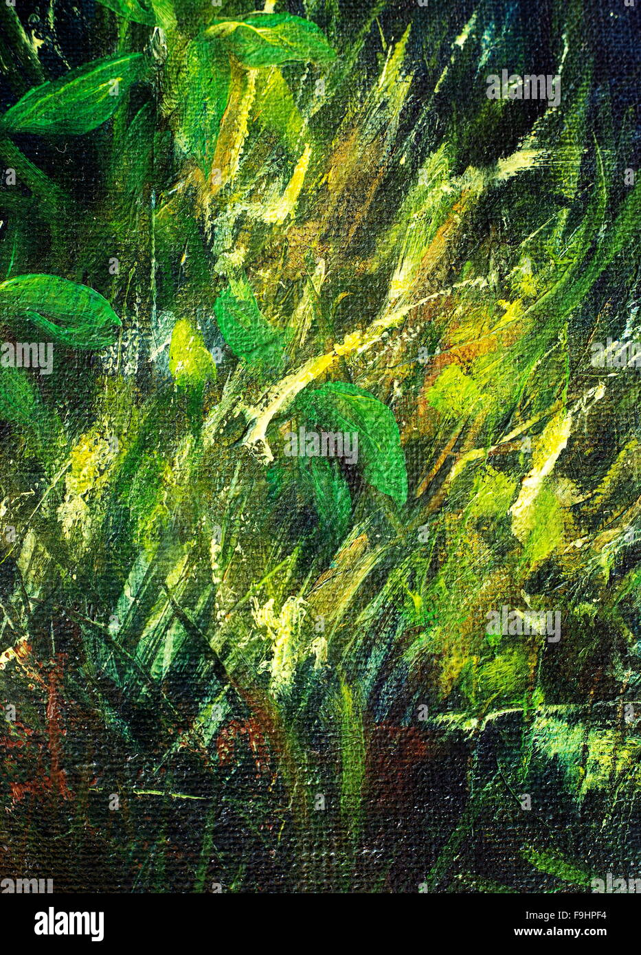 Color de pintura al óleo, planta verde sobre fondo azul oscuro lienzo  Fotografía de stock - Alamy