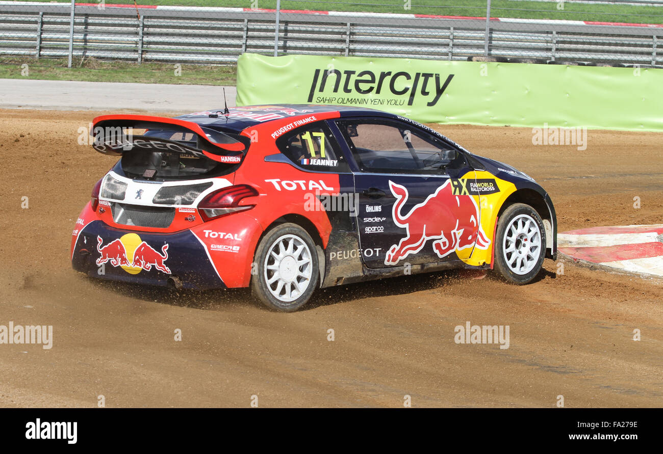 Davy Jeanney unidades Peugeot 208 del equipo Peugeot Hansen en Campeonato Mundial FIA de Rallycross Foto de stock
