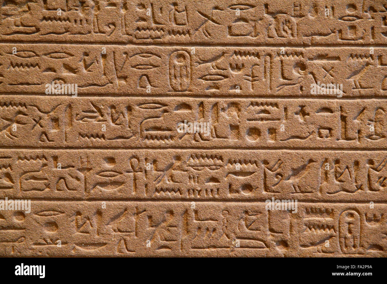 Estela egipcia. Los jeroglíficos. Fragmentos de una lista de ofertas. Reinado de Thutmosis III. (1479 - 1425 A.C.). El museo del Louvre. Foto de stock