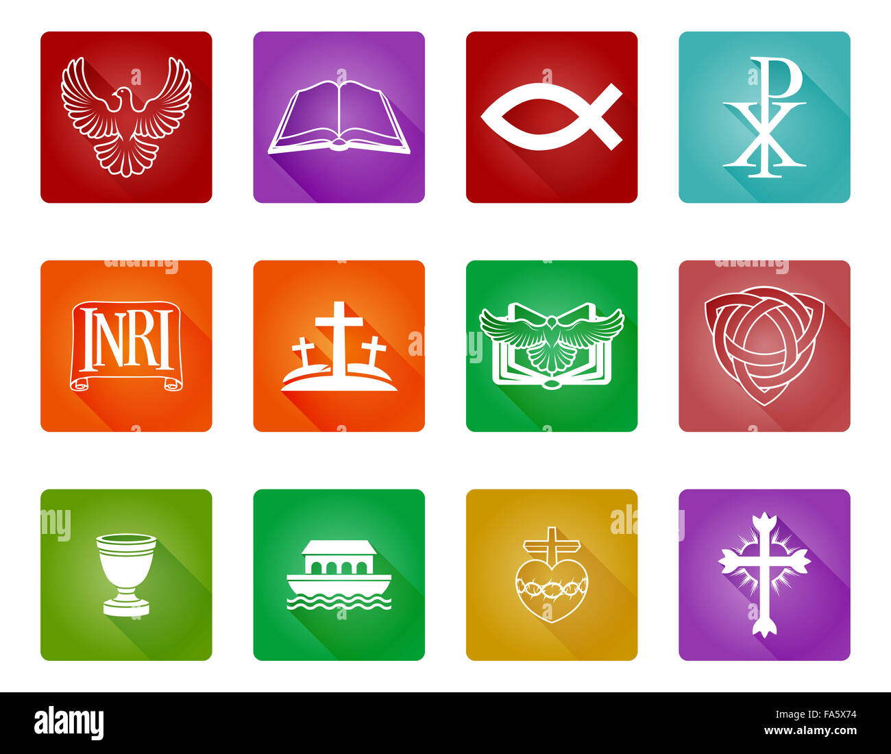 Un conjunto de iconos y símbolos religiosos cristianos Foto de stock