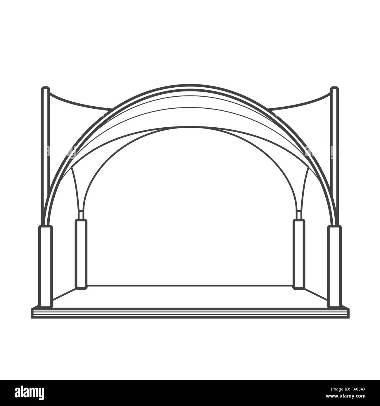 Contorno monocromo vectorial moderno evento carpa plegable carpa pabellón aislado ilustración contorno negro sobre fondo blanco. Ilustración del Vector