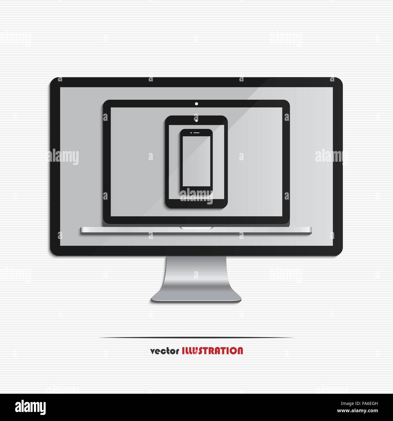 Conjunto de la moderna portátil, monitor de ordenador, smartphone y tableta digital para su diseño web sensible Ilustración del Vector