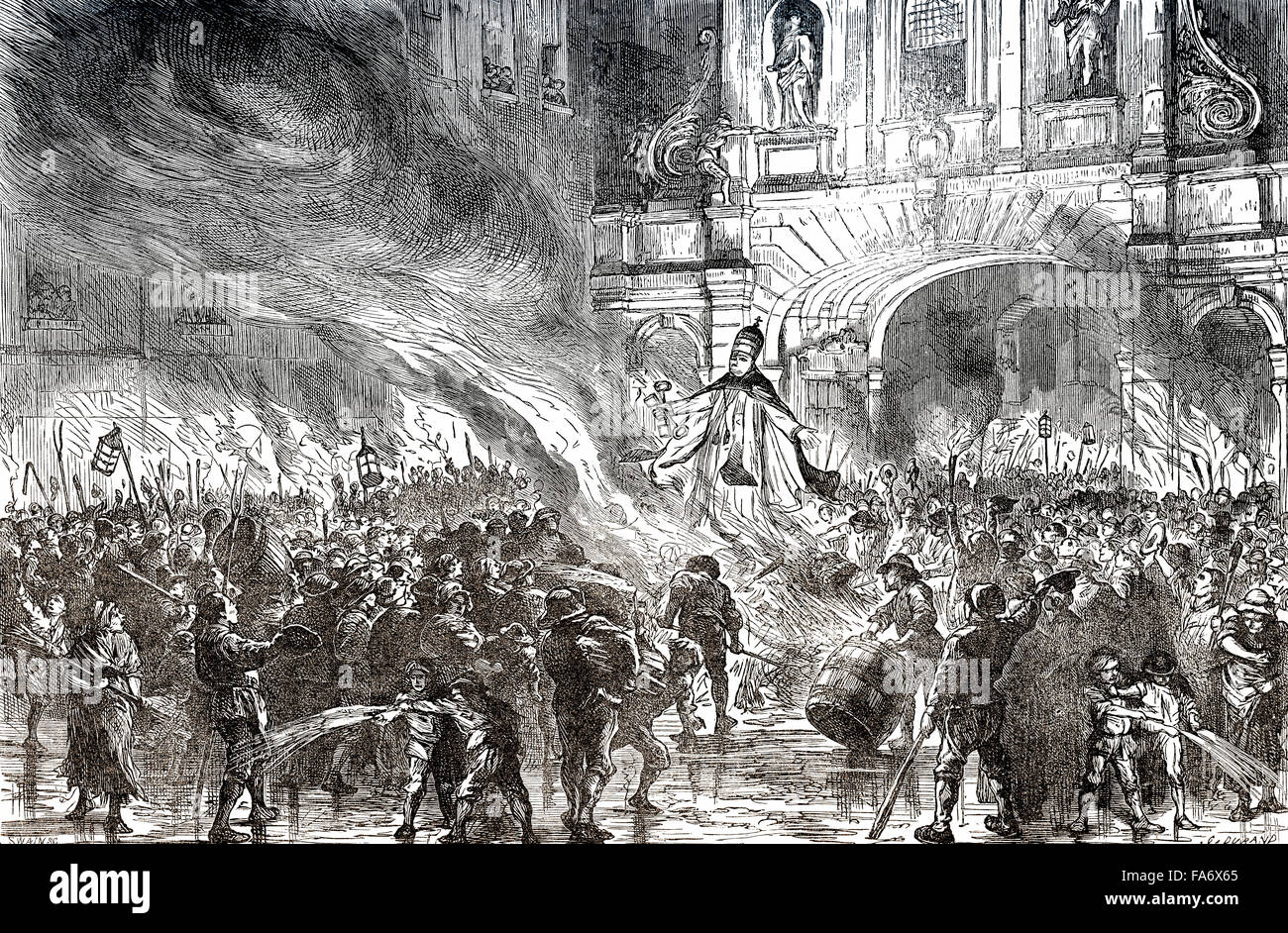 Los ciudadanos de Londres el Papa quema en efigie de Temple Bar, Londres, Reino Unido, siglo XVIII, Foto de stock