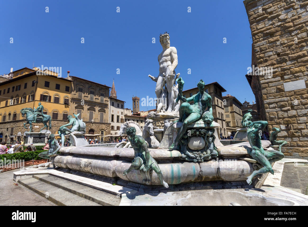Italia, Florencia, Piazza della Signoria, la fuente de Neptuno Foto de stock