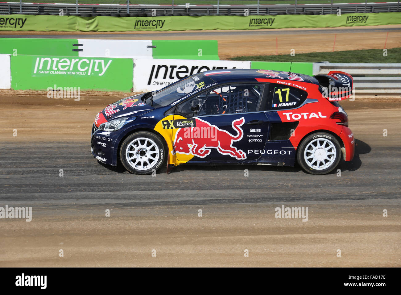 Davy Jeanney unidades Peugeot 208 del equipo Peugeot Hansen en Campeonato Mundial FIA de Rallycross Foto de stock
