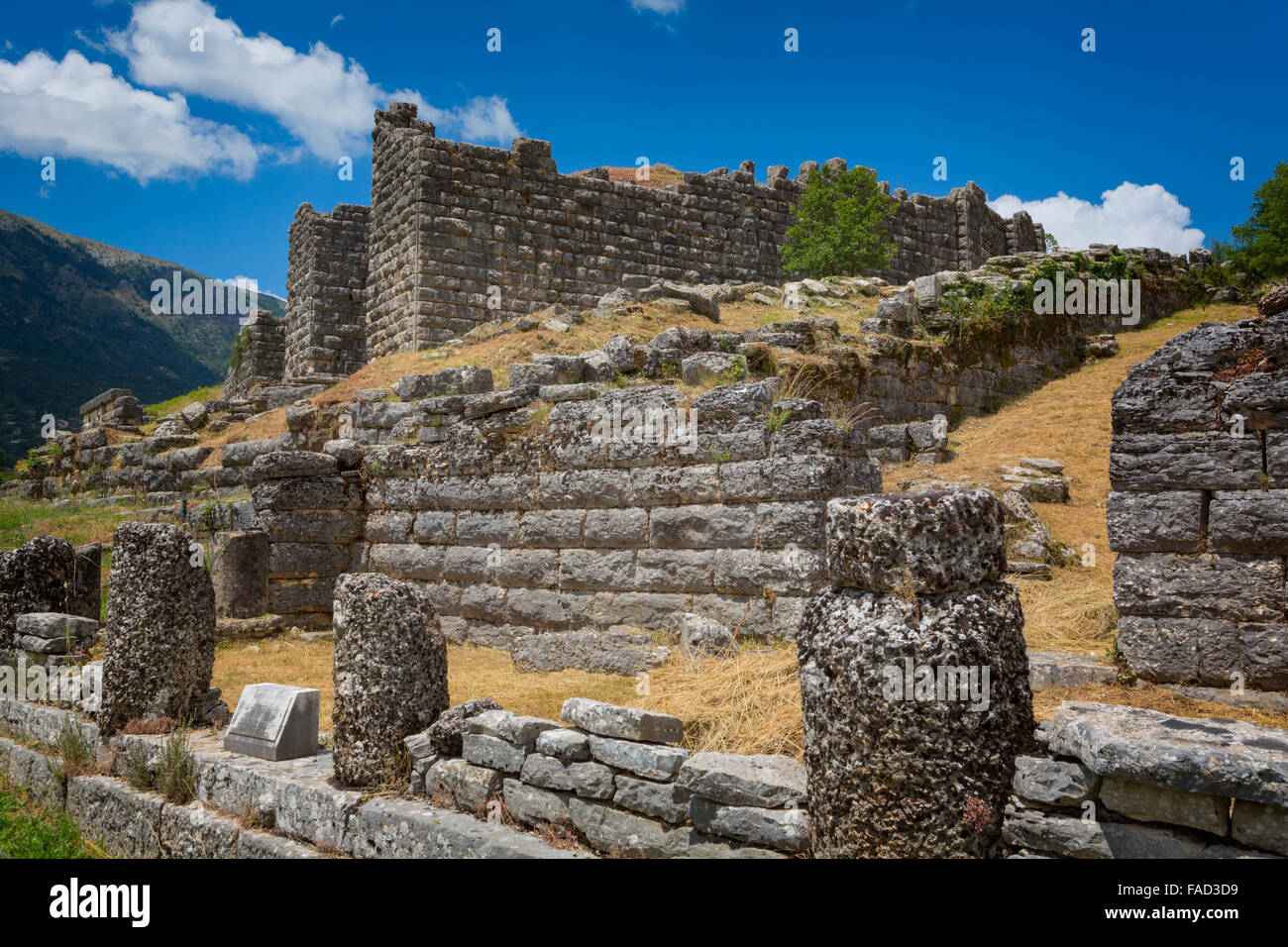 Grecia, Epiro. Las ruinas de la antigua Dodoni. El bouleuterion (Senado o cámara) con las paredes del teatro detrás. Foto de stock