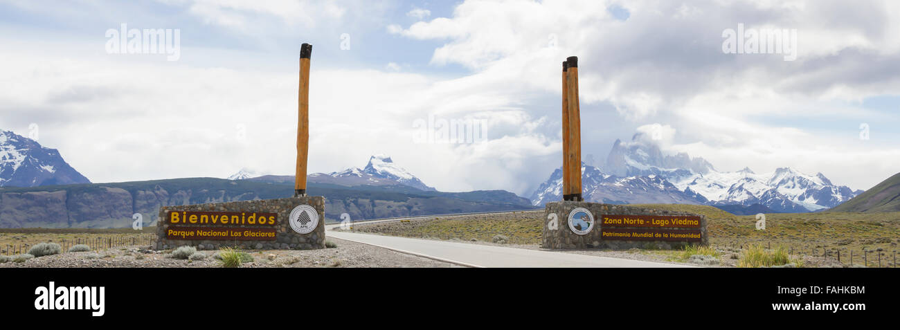 Parque Nacional Los Glaciares, El Chalten, Argentina - Noviembre 29, 2015: Entrada al Parque Nacional Los Glaciares, cerca de Chalten, Arg Foto de stock