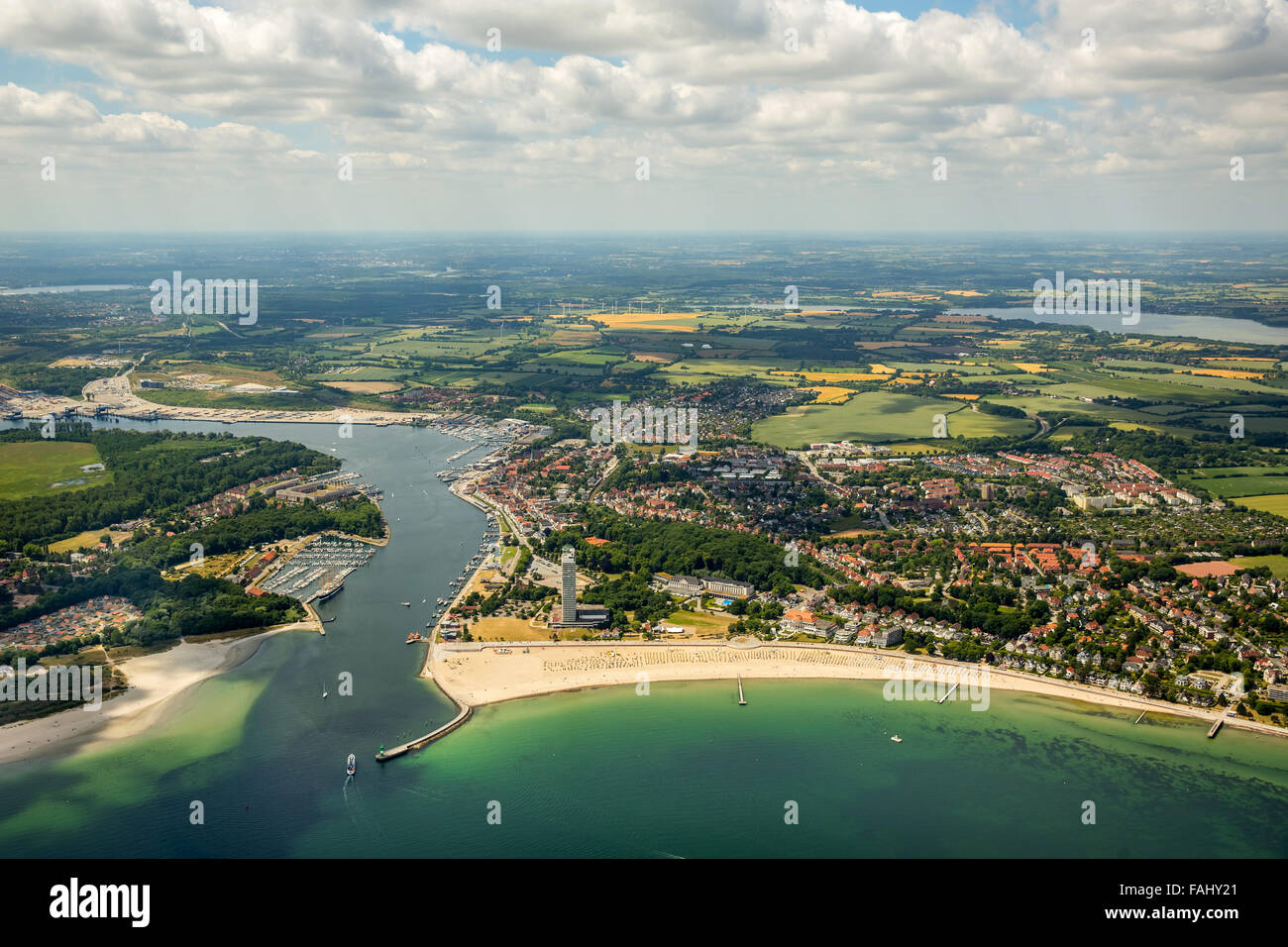 Vista aérea, Travemünde, Dassow, bahía de Lübeck, ciudad hanseática, Mecklemburgo-Pomerania Occidental, Alemania, Europa, vista aérea, Foto de stock
