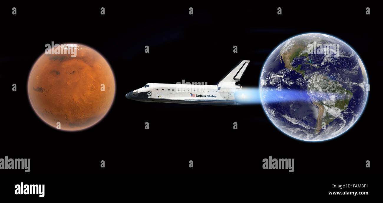 Transbordador Espacial en camino a Marte - Elementos de esta imagen proporcionada por la NASA Foto de stock