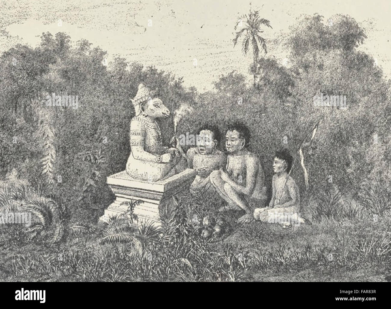 Ofrenda a la deidad guardiana de la pirámide de Phnom Penh, Camboya 1880 Foto de stock