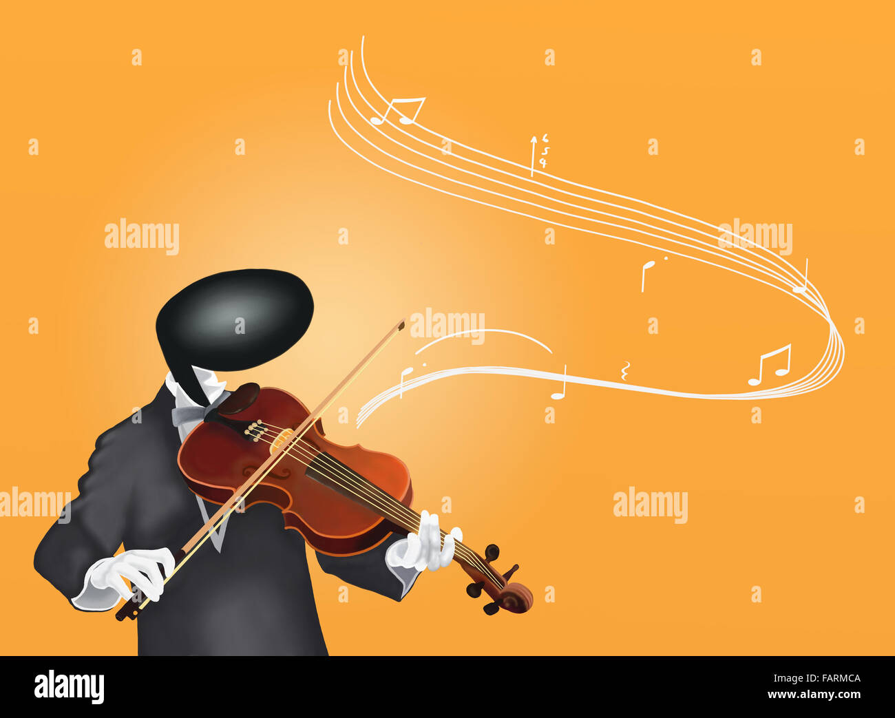 proteccion viudo horario Violinista hombre tocando el violín con notas musicales y ondas de sonido  Fotografía de stock - Alamy