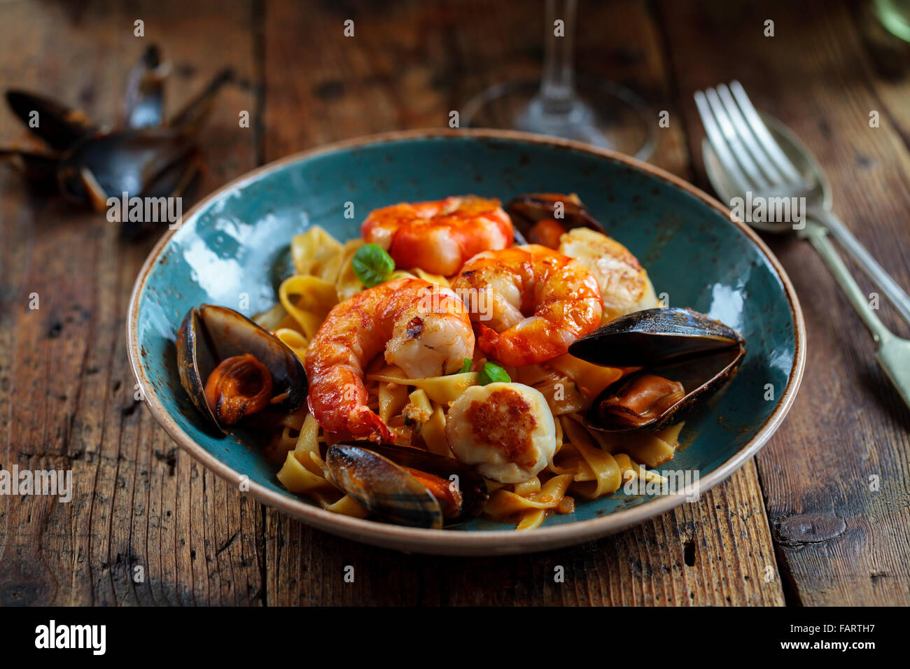 Seafood linguine Foto de stock
