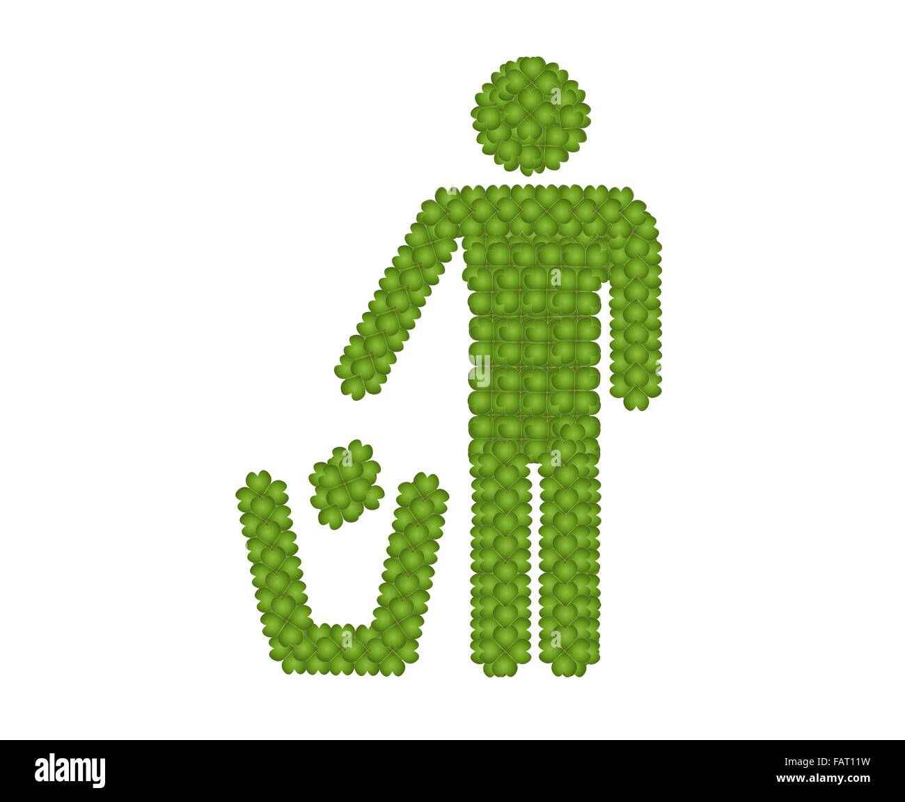 Concepto de ecología, trébol de cuatro hojas verdes frescas formando un  hombre botando basura en el icono de una Papelera para el Cuidado  Fotografía de stock - Alamy