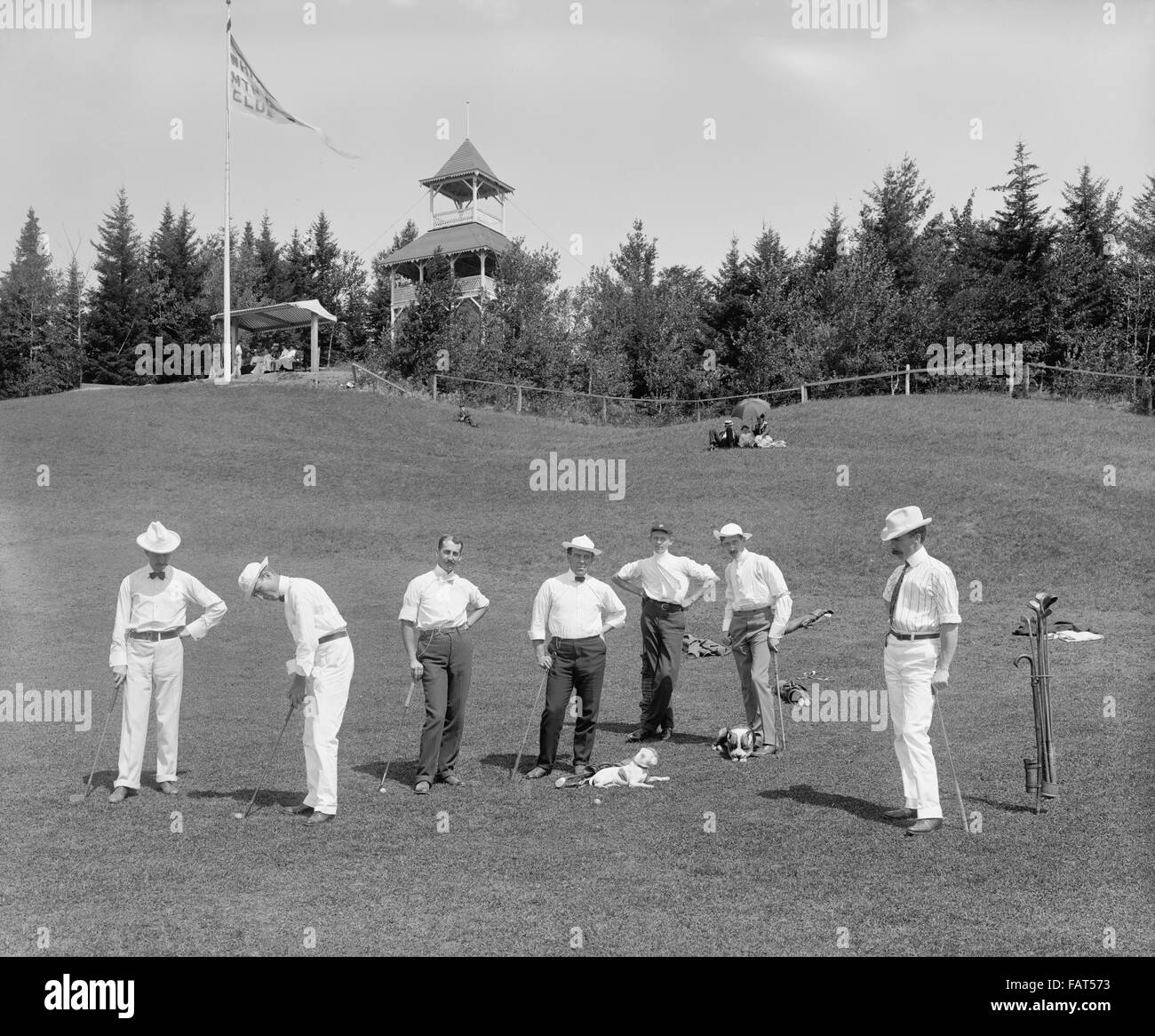 Grupo de hombres de montaña, golf, Club de Golf, las Montañas Blancas de New Hampshire, Estados Unidos, 1900 Foto de stock
