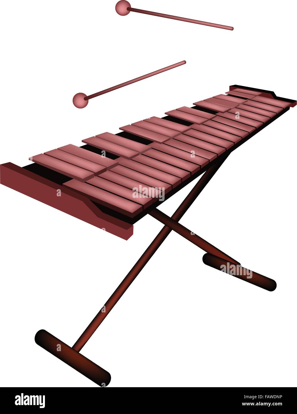 Instrumento musical, una ilustración del xilófono, vibráfono o Marimba en  el stand del batidor y dos aislados sobre fondo blanco Imagen Vector de  stock - Alamy