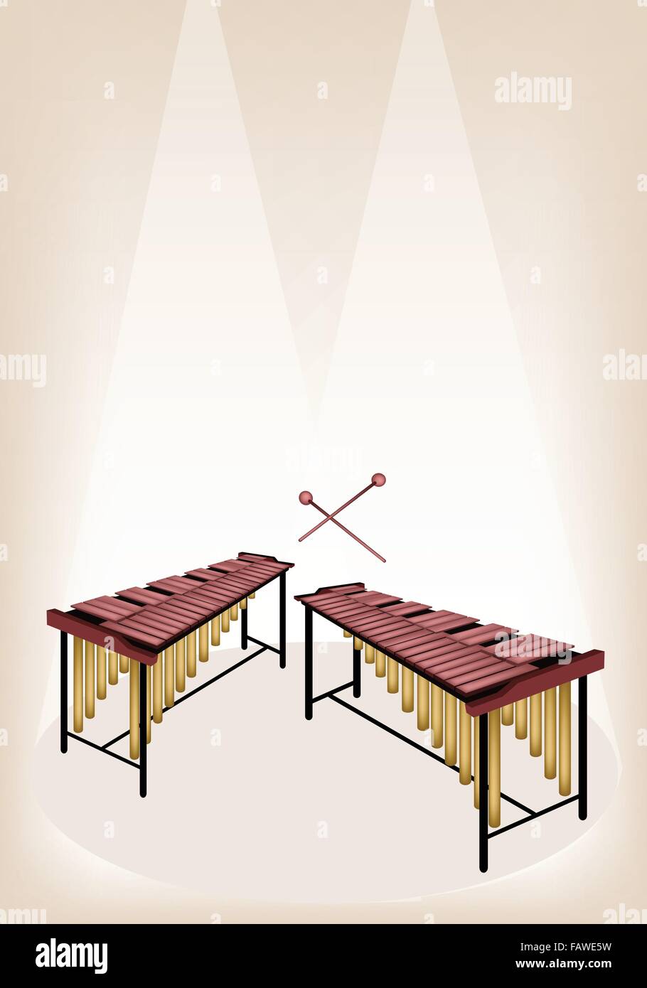 Instrumento musical, una ilustración de dos Vintage Marimba y dos ovalada  en la etapa de fondo marrón con copia espacio para decoración de texto  Imagen Vector de stock - Alamy