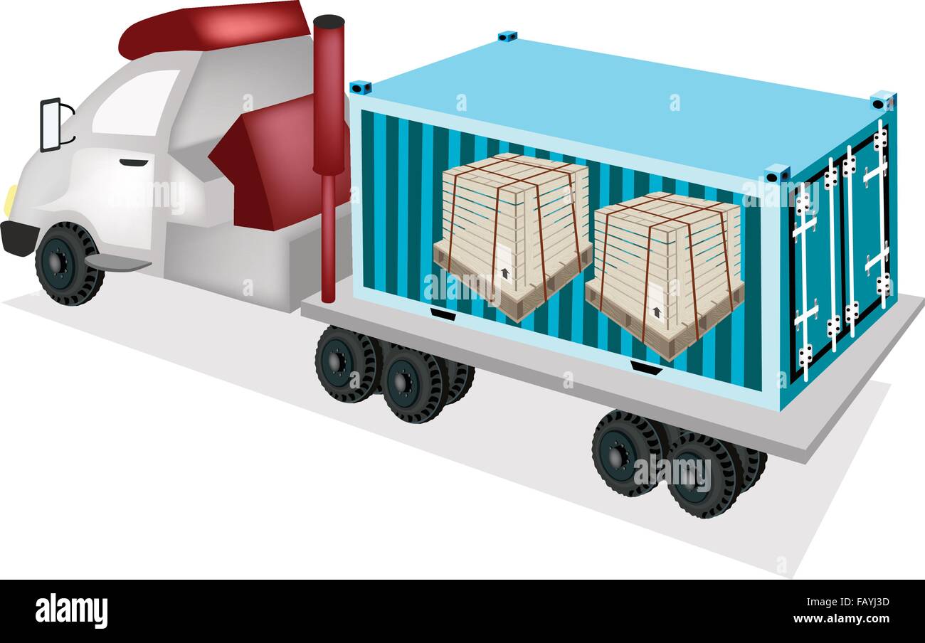 Con rapidez Validación nombre de la marca Un contenedor de carga de camiones cajas de madera o cajas de carga  protección con bandas de acero en la parte trasera de un camión o Flatbe  Imagen Vector de stock -