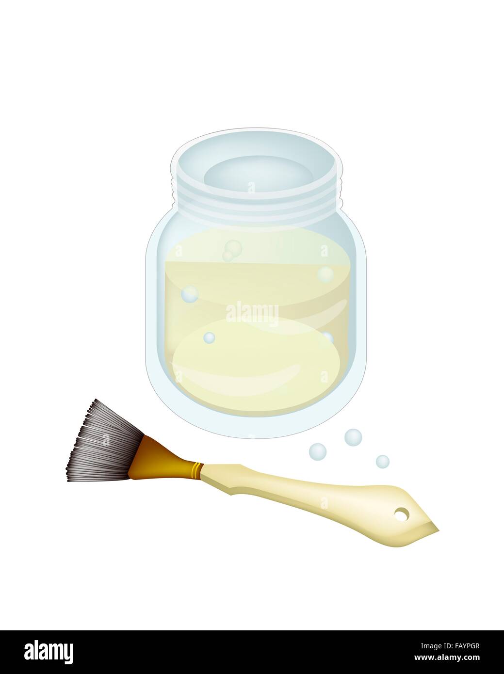 Trementina o aceite de linaza en un frasco de vidrio con una embarcación brochas o pinceles de artista, para mezclar con aceite Paint para dibujar y pintar Foto de stock
