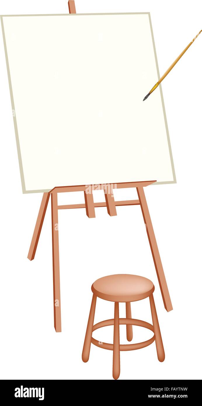 Caballete de madera con lienzo en blanco y artesanales o artista del Pincel  Brocha para pintar y dibujar una imagen Imagen Vector de stock - Alamy