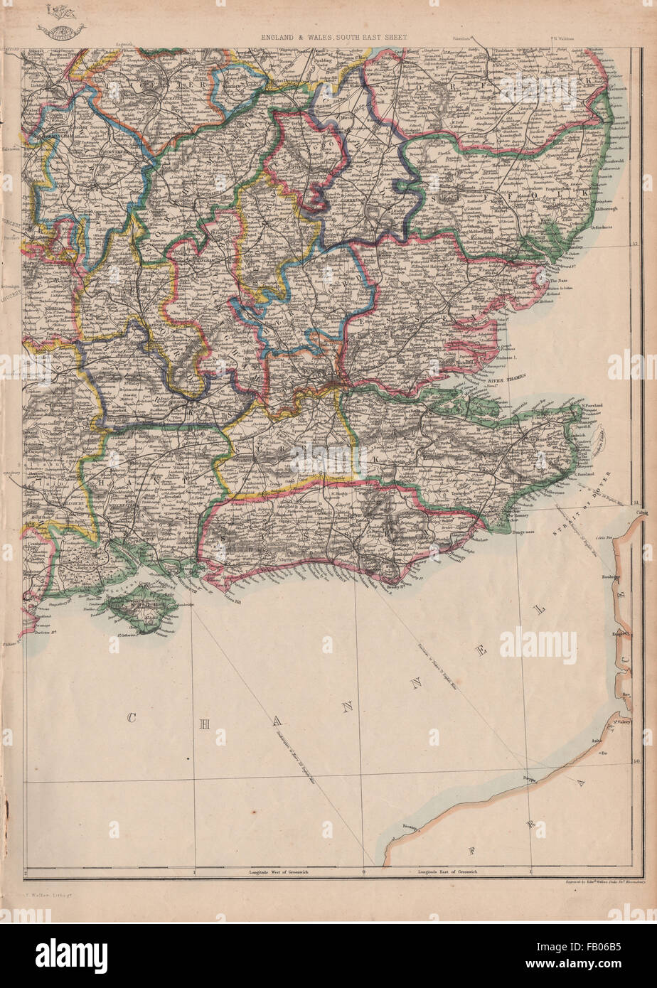 El sudeste de Inglaterra. Home los condados de Kent, Surrey, Sussex Hants &c. WELLER, 1862 mapa Foto de stock