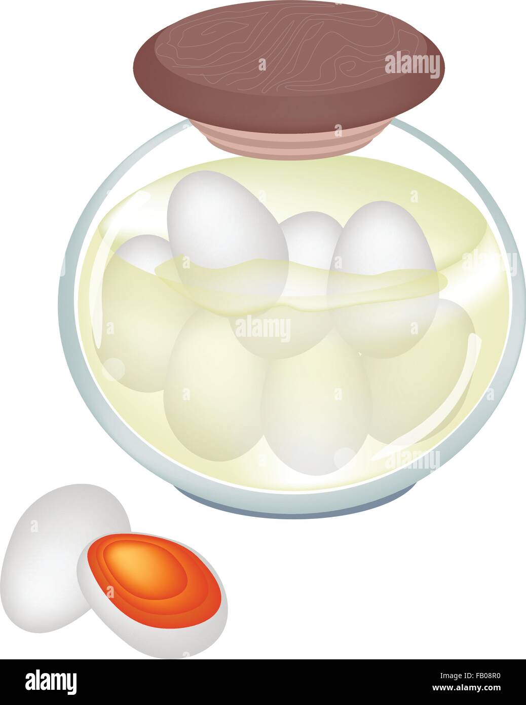 Ilustración de deliciosos huevos de pato en salazón o huevos conservados en salmuera de agua y sal en un tarro de vidrio aislado sobre fondo blanco. Ilustración del Vector