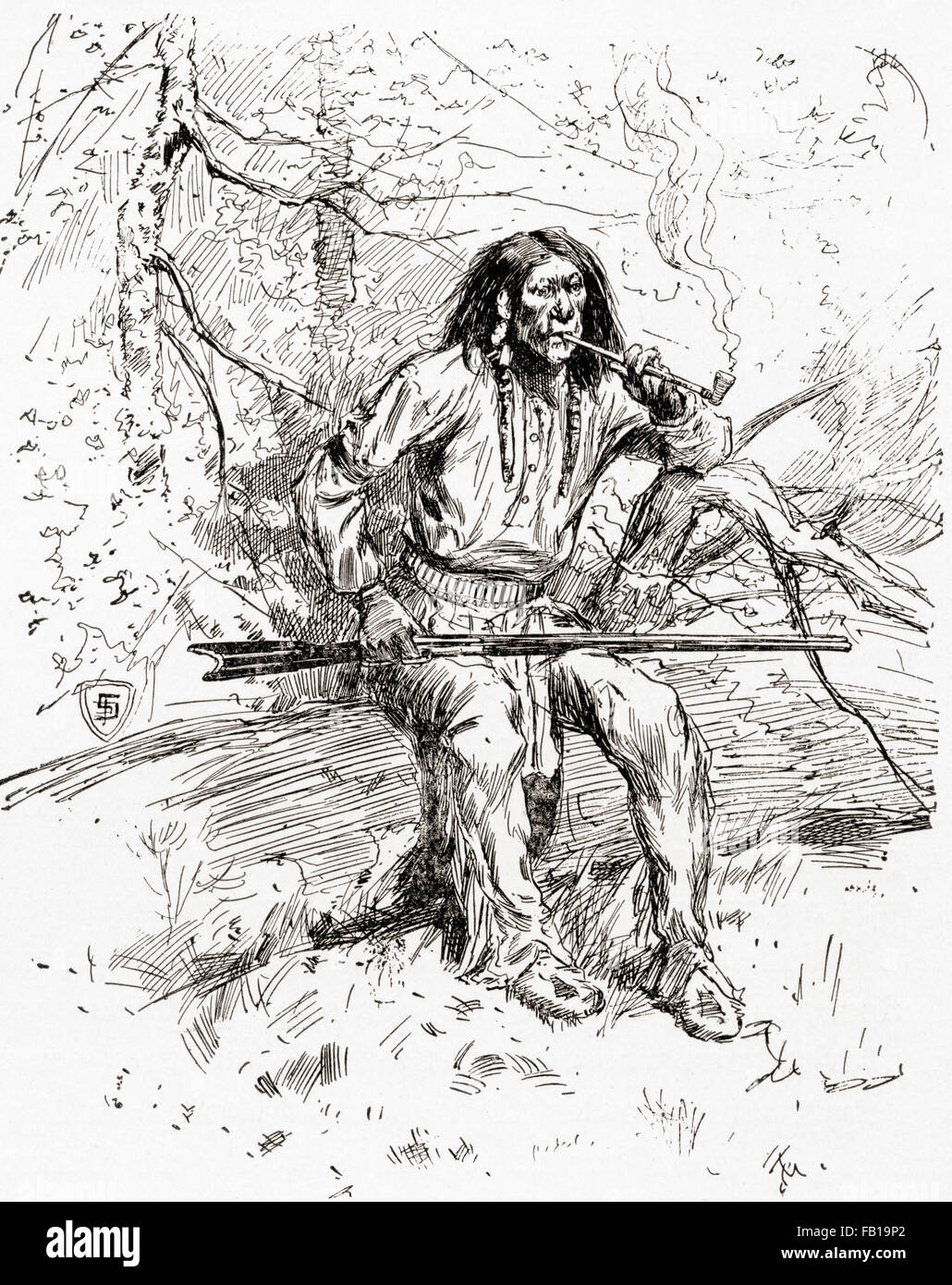 Un guerrero indio Apache en el siglo XIX. Foto de stock