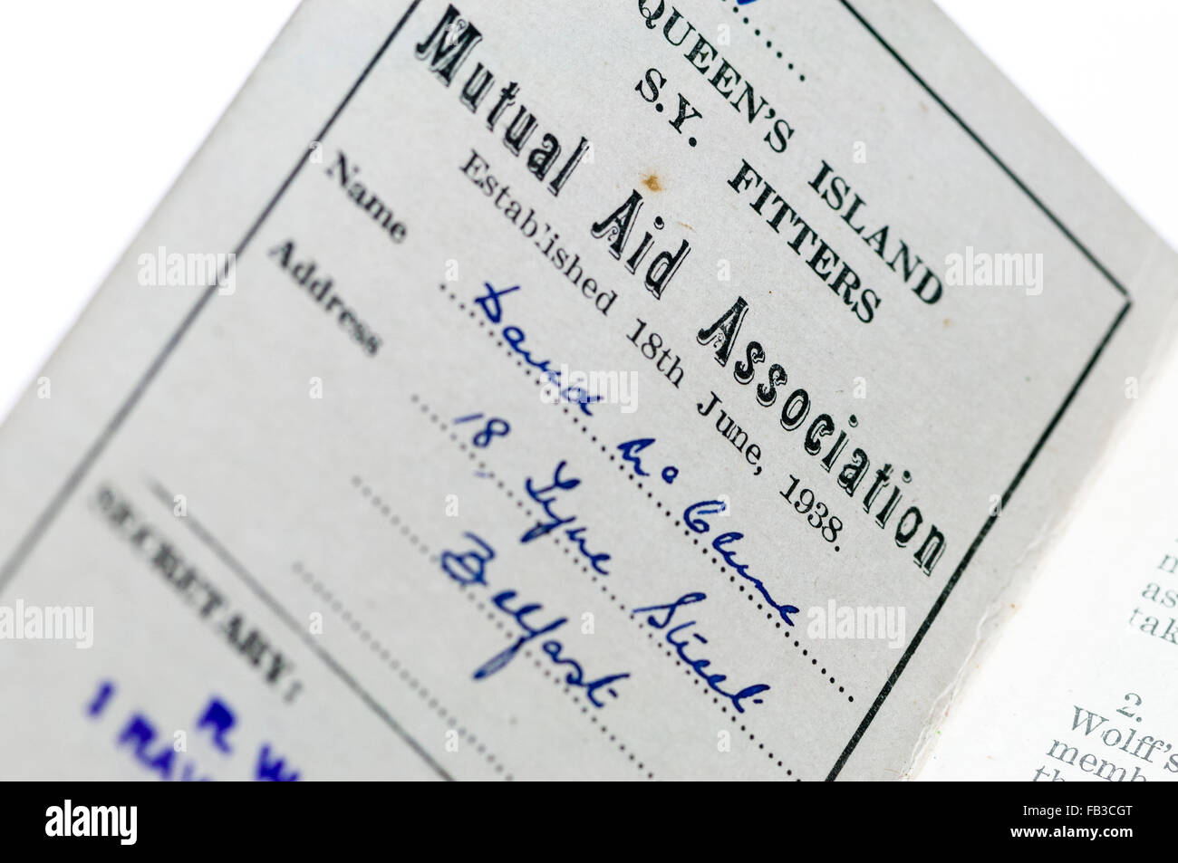 Harland y Wolff tarjeta de miembro de la Asociación de Ayuda Mutua desde 1951. Foto de stock