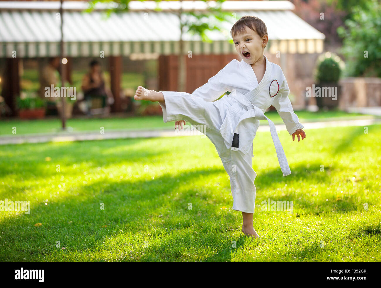 Niño de preescolar practicar karate al aire libre Fotografía de stock Alamy Niño de preescolar practicar karate al aire libre Fotografía de stock Alamy