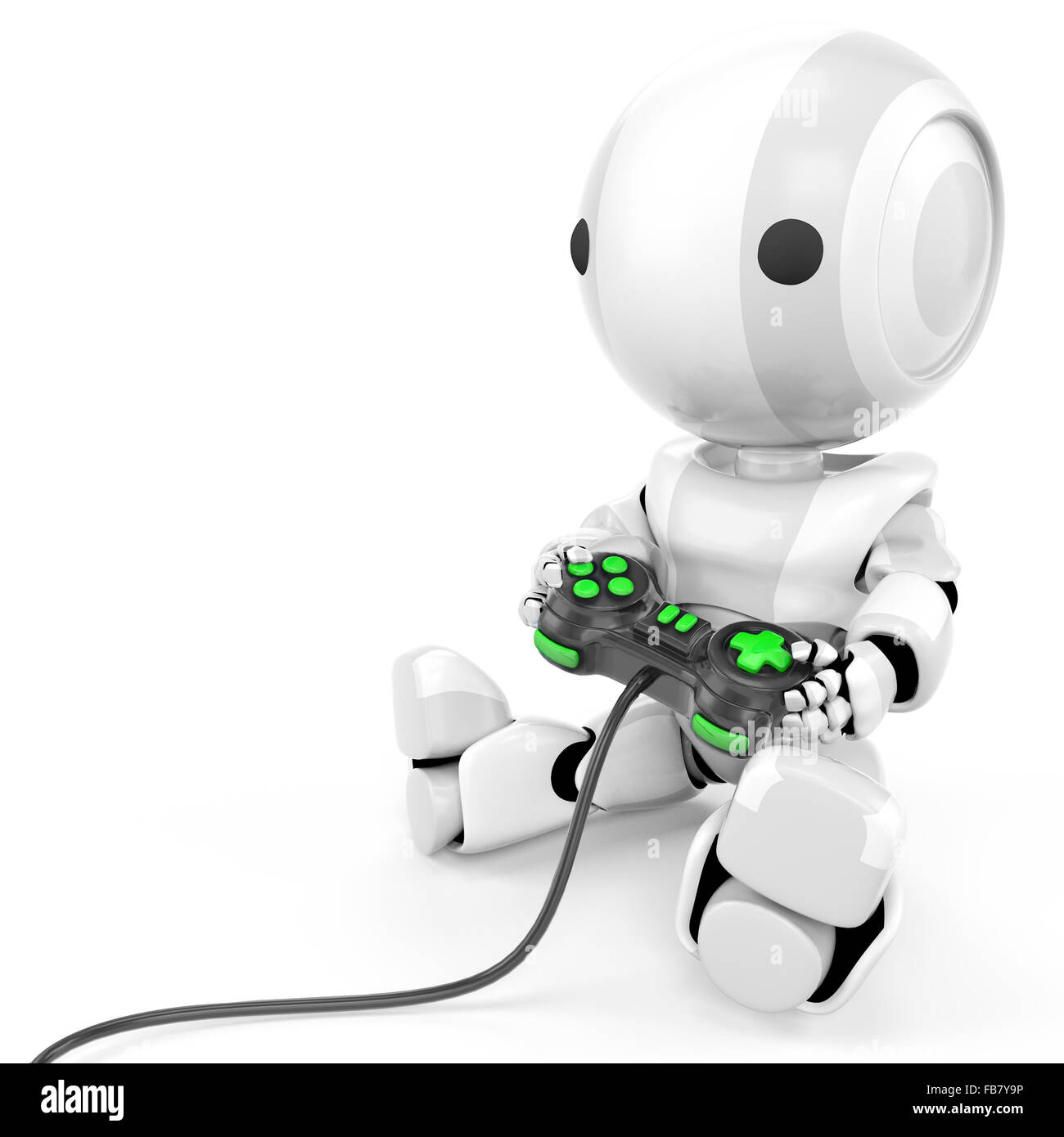 Robot sosteniendo un video juego con botones de color verde brillante  Fotografía de stock - Alamy