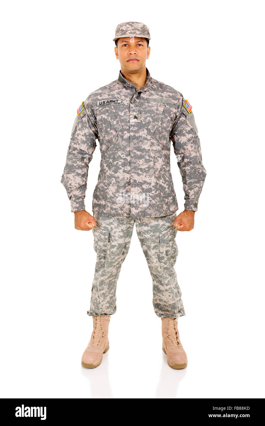 Soldado del ejército de los Estados Unidos sobre fondo blanco. Foto de stock