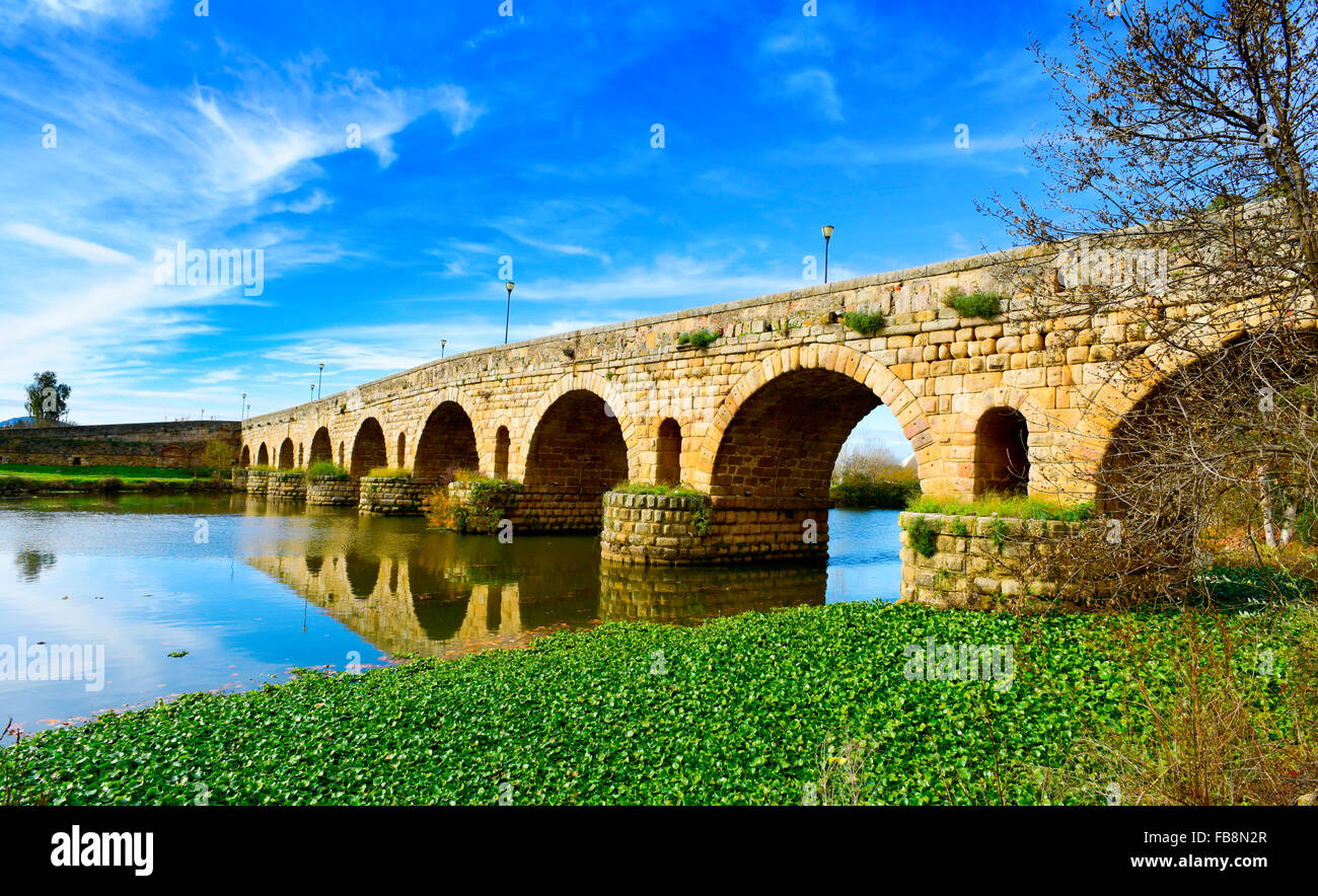 Una vista del Puente Romano, un antiguo puente romano sobre el Río