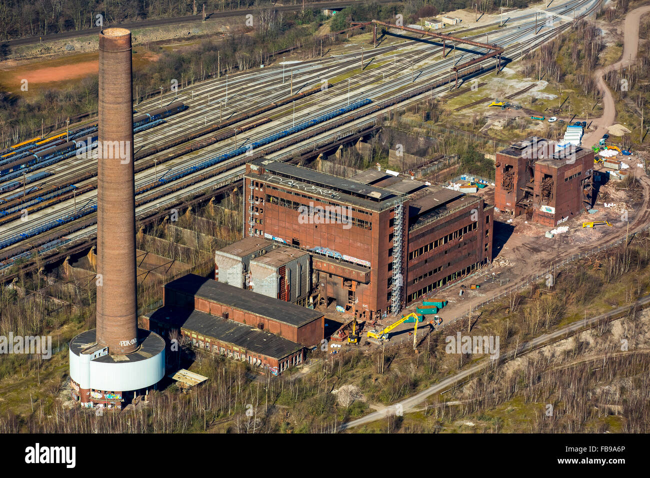 Vista aérea de la planta de sinterización, correa, sinterizado Duisburg-Beeck hall, ruina industrial, Duisburg, Ruhr, Nordrhein-Westfalen, Foto de stock