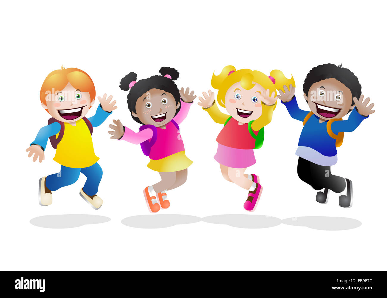 Ilustración de dibujos animados de la escuela de los niños se sienten  felices de vuelta a la escuela Fotografía de stock - Alamy