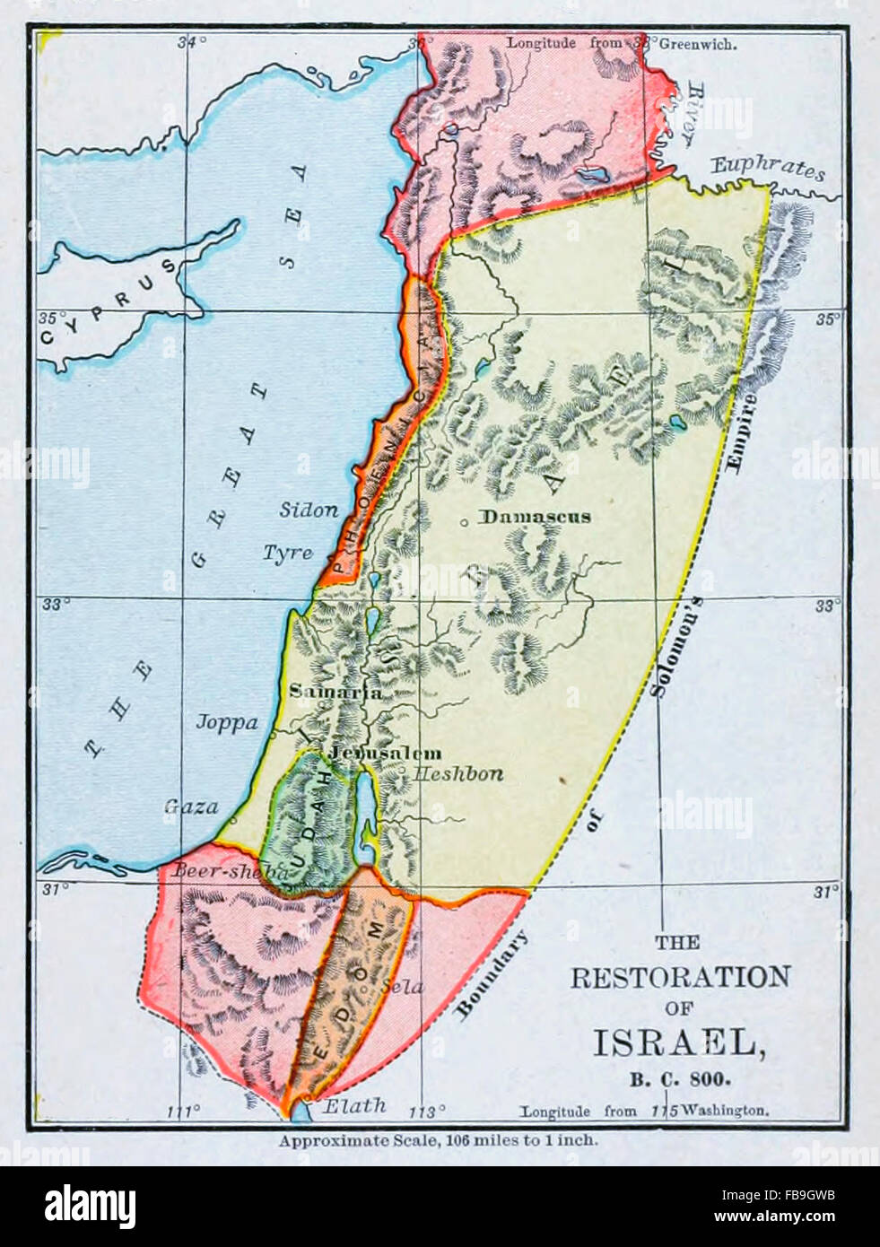 Mapa de la restauración de Israel, BC 800 Foto de stock