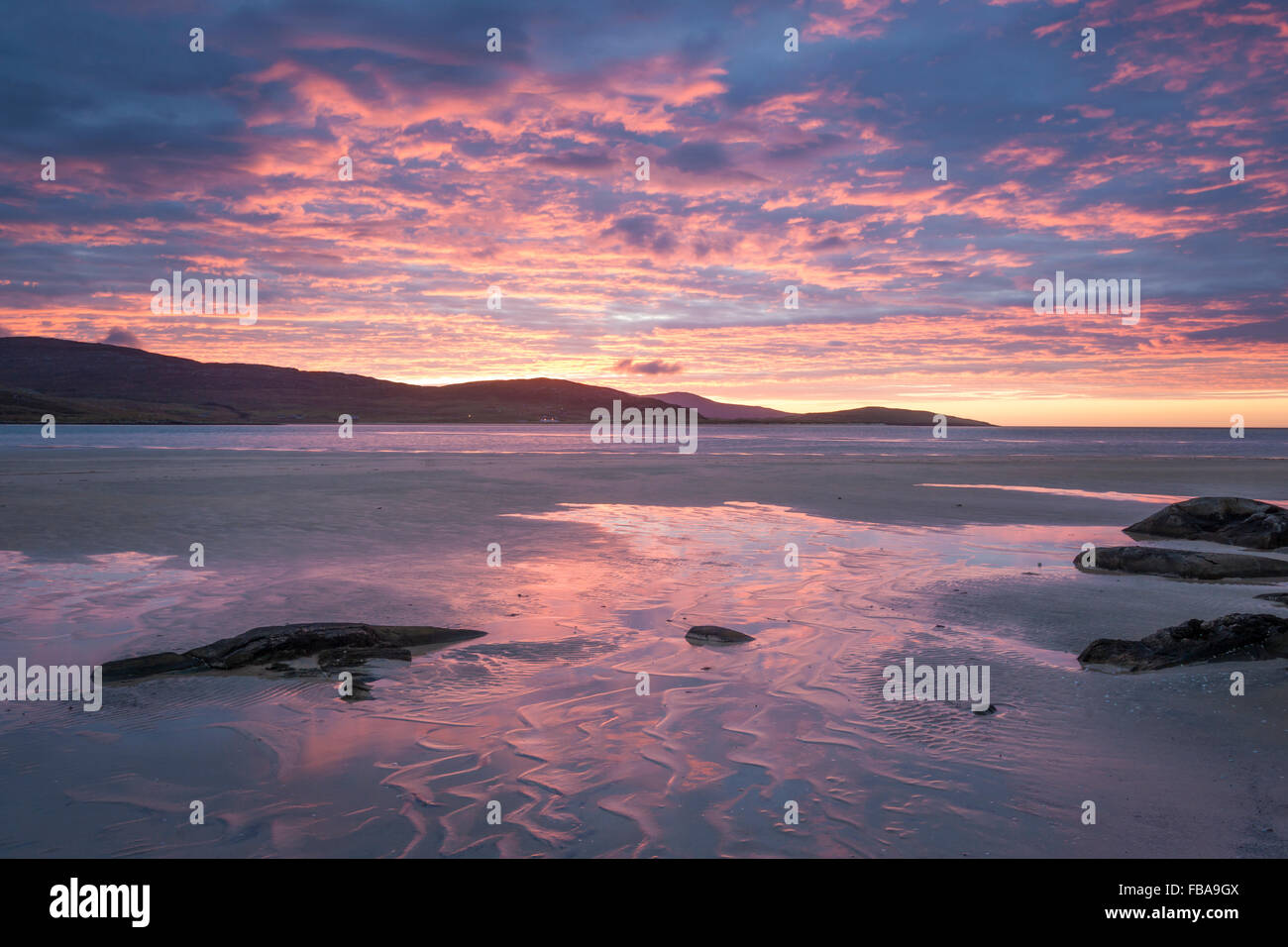 Puesta de sol, playa, Luskentire Harris, Western Isles, Scotland, Reino Unido Foto de stock