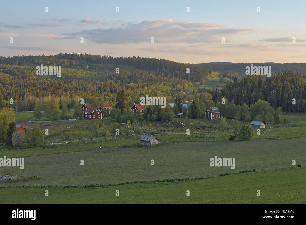 Suecia, Jamtland, Offerdalsbygden, vista panorámica del paisaje rural Foto de stock