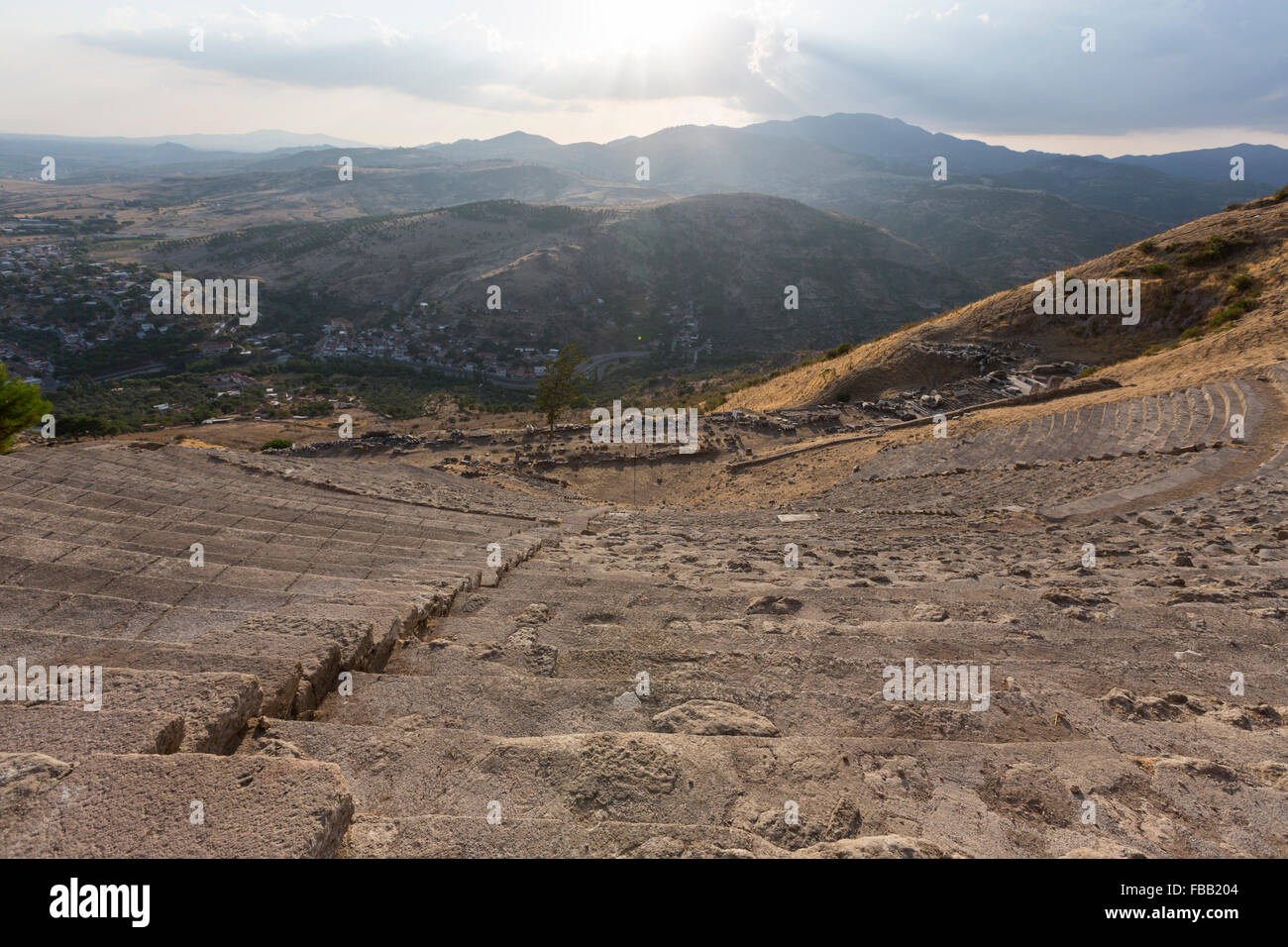 Vista superior de la Acrópolis de Pergamon teatro, una antigua ciudad griega realmente en Bergama, Foto de stock