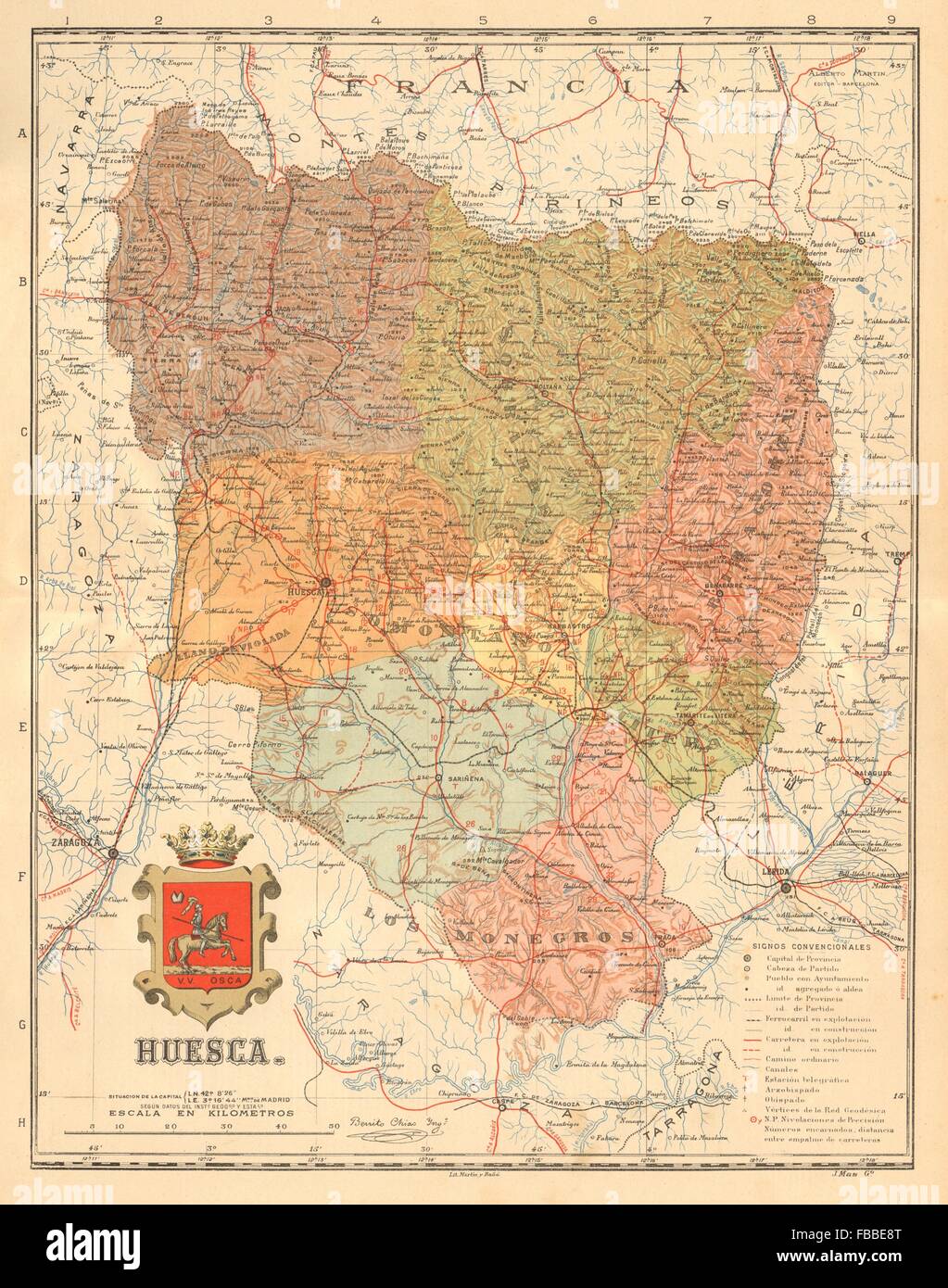 HUESCA. Aragón. Mapa antiguo de la provincia. ALBERTO MARTIN, c1911 Foto de stock