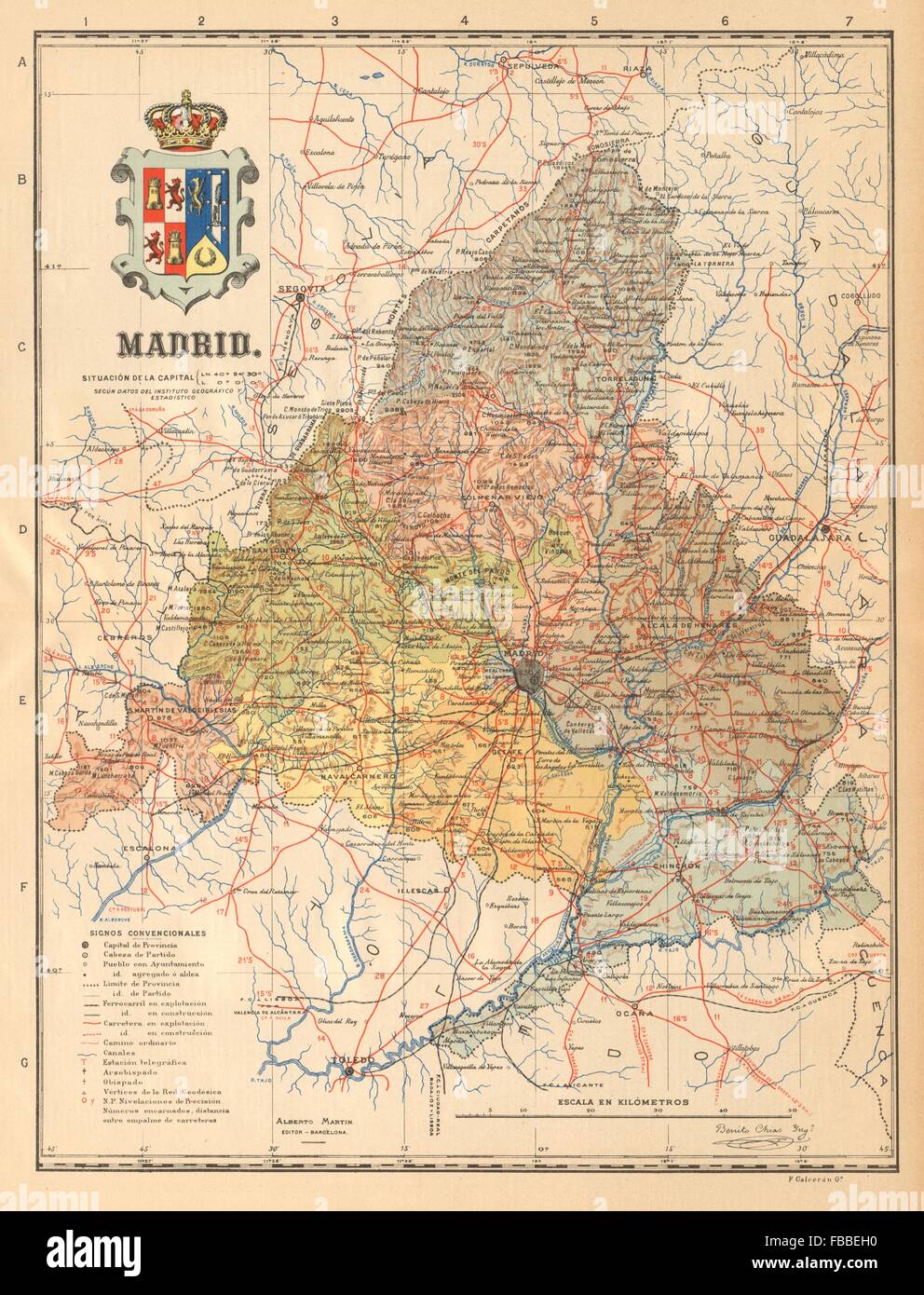 MADRID. Mapa antiguo de la provincia. ALBERTO MARTIN, c1911 Foto de stock