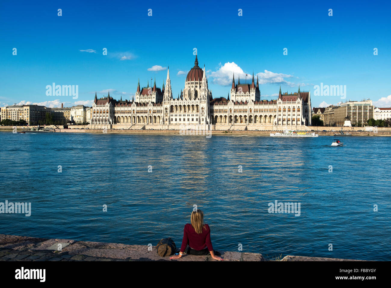 Los edificios del parlamento, Budapest, Hungría Danubio Foto de stock