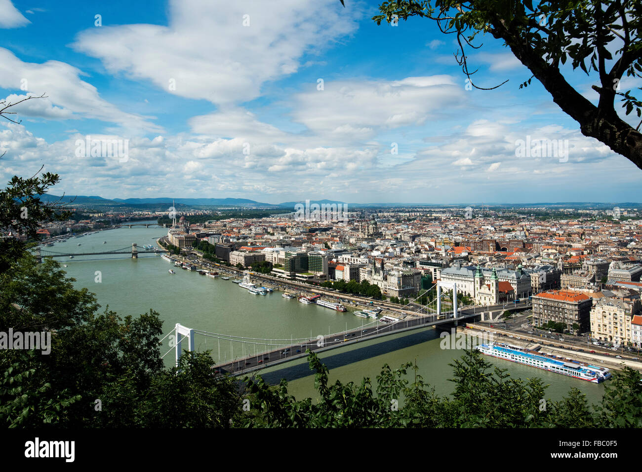 Vista desde la colina Gellert. río Danubio, Budapest, Hungría, Foto de stock