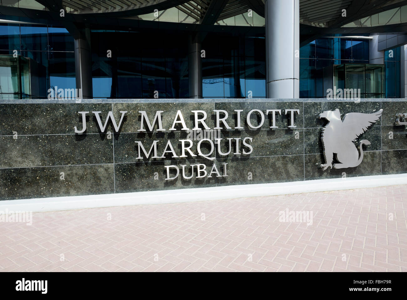 La entrada de JW Marriott Marquis hotel de Dubai, EAU Foto de stock