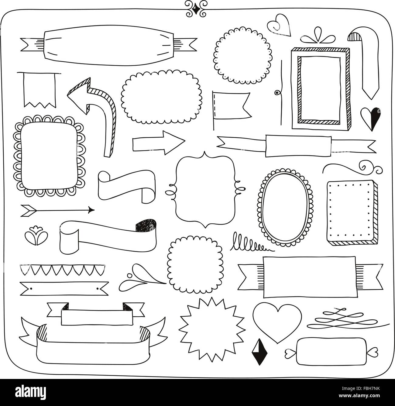 Conjunto de banners dibujado a mano, marcos, bordes y otros elementos para  su diseño Imagen Vector de stock - Alamy