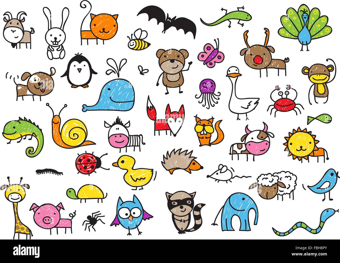 Lindo estilo de dibujo infantil colección de animales Imagen Vector de  stock - Alamy