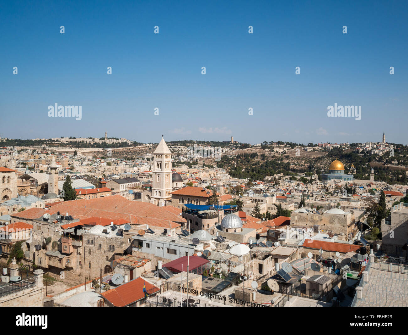 Vistas a la Ciudad Antigua de Jerusalén desde la parte superior de la Torre de David Foto de stock