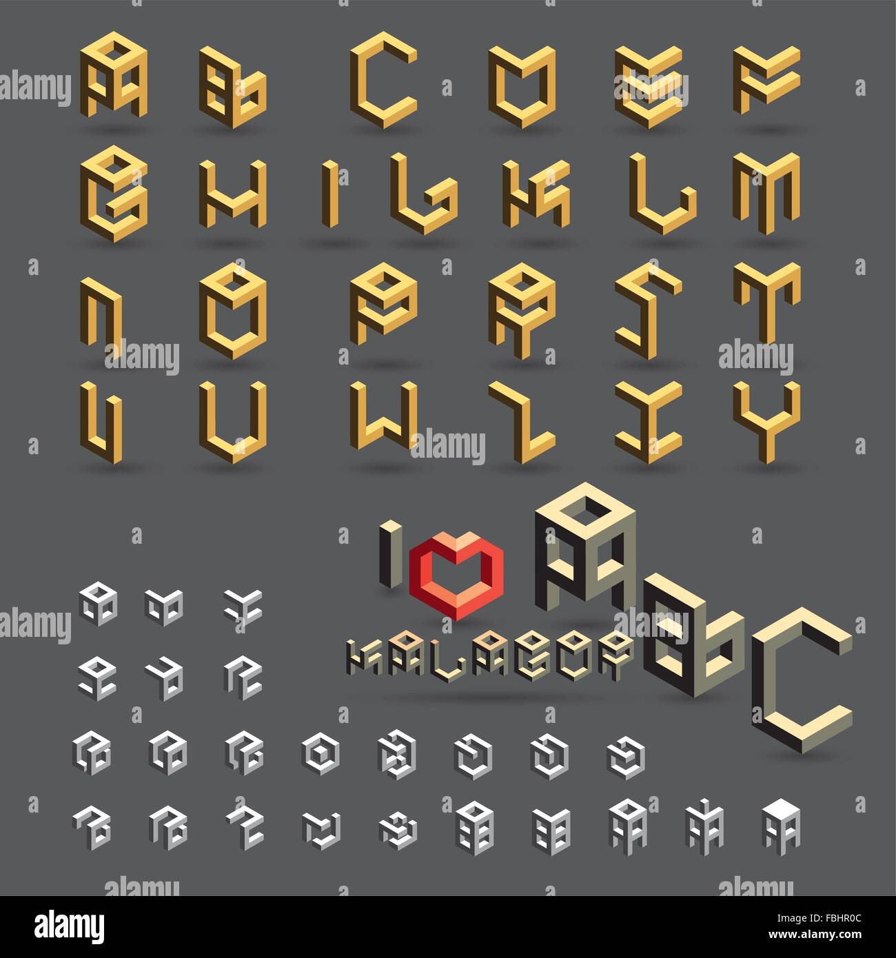 Fuente geométrica cúbica, símbolo, icono y logo set Ilustración del Vector