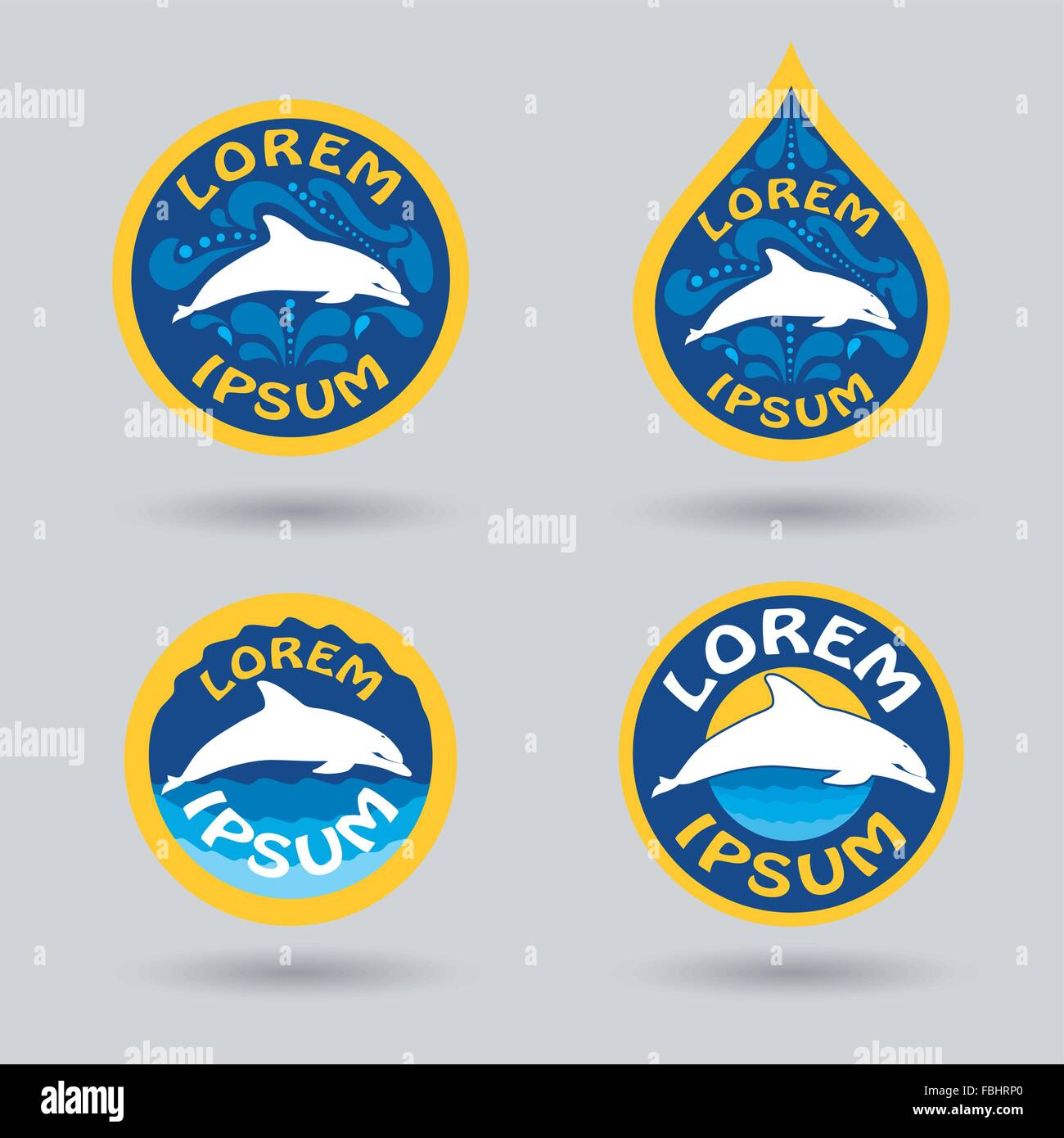 La natación o el deporte con el logotipo del club dolphin y gotas de agua ilustración Ilustración del Vector