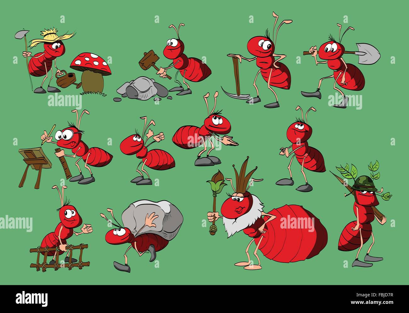 Colección de dibujos animados de las hormigas rojas Imagen Vector de stock  - Alamy