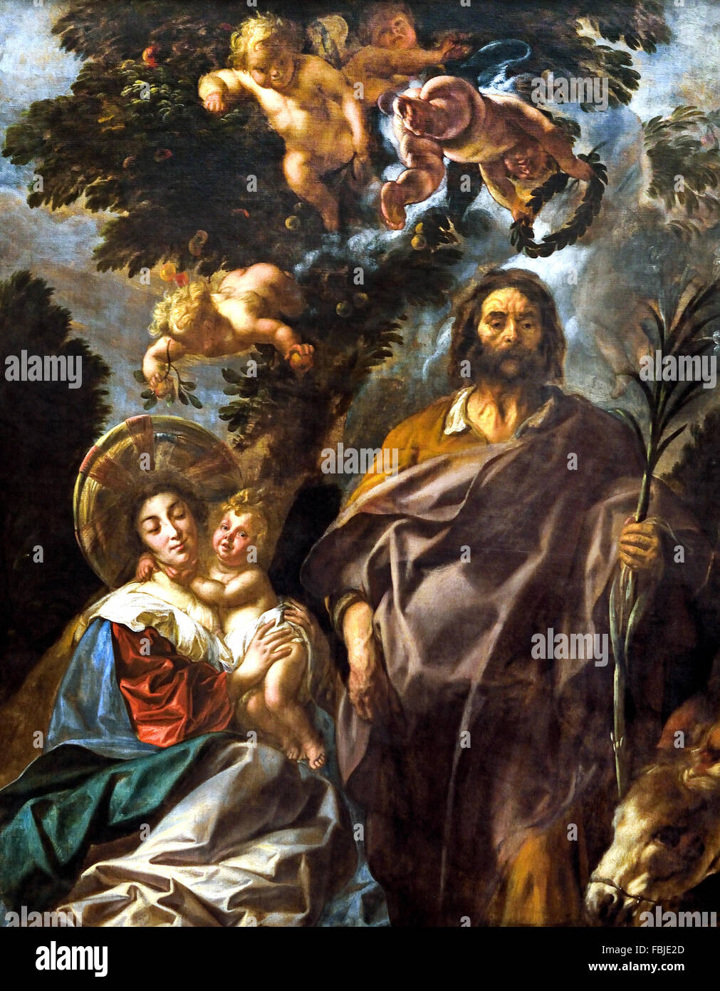 El descanso durante la huida a Egipto Jacob Jordaens (1593 - 1678), pintor barroco Flamenco Bélgica Bélgica Foto de stock